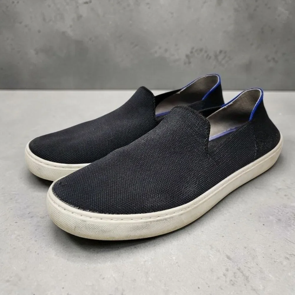 Rothy's The Original Slip On Sneaker Womens 9 Black Blue Stripe Casual Travel